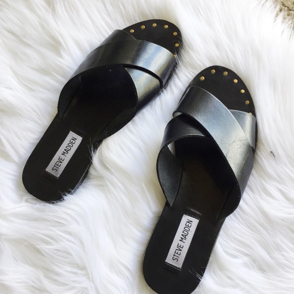 Steve Madden Shoes - Steve Madden Crossover Studded Gold Black Flats